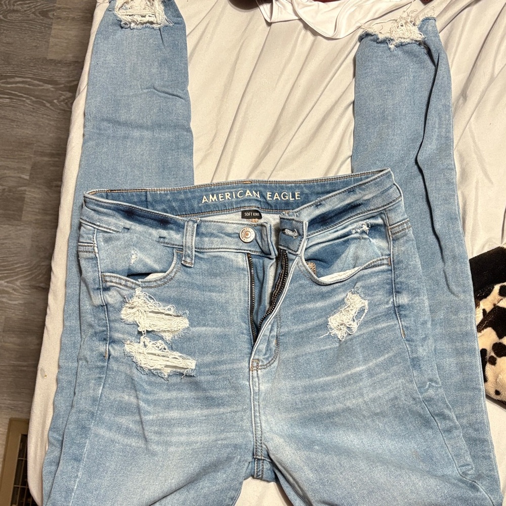 American Eagle Outfitters Light Blue Distressed Overalls